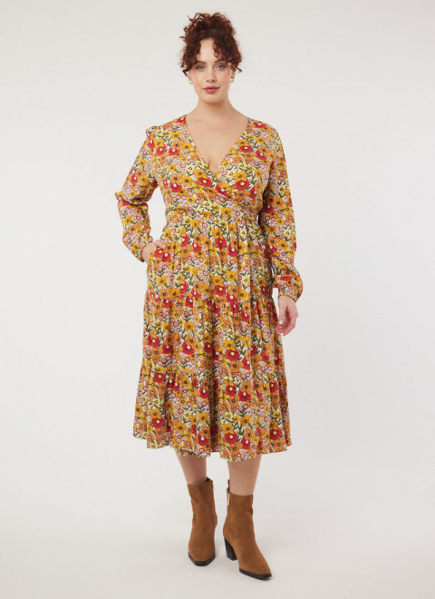 Aleesha Vintage Floral V-Neck Wrap Dress