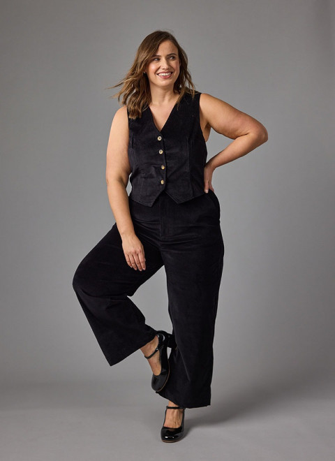 Lafayette Velvet Wide Leg Trousers - Black - Agnes Vintage Planchette Graphic Tee - Model Front
