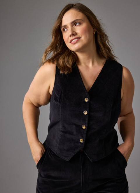 Annie Velvet Waistcoat - Black - Model Front Size 16