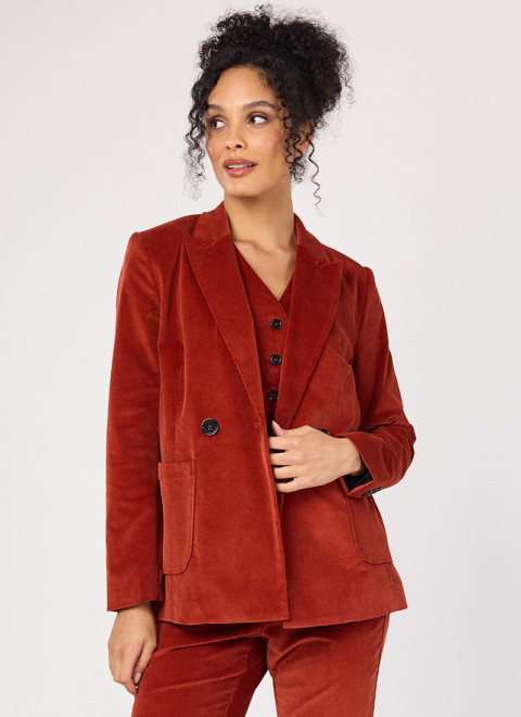 Jarvis Double Breasted Corduroy Blazer - Rust - Model Front Size 18