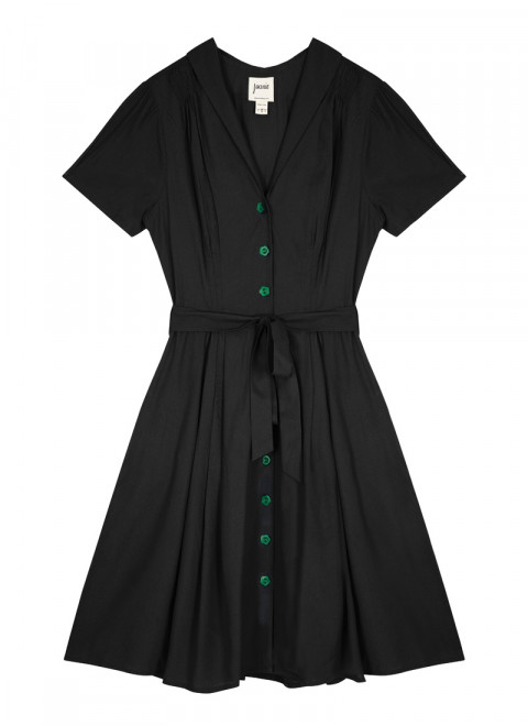 Barb Black Tie-Waist Tea Dress