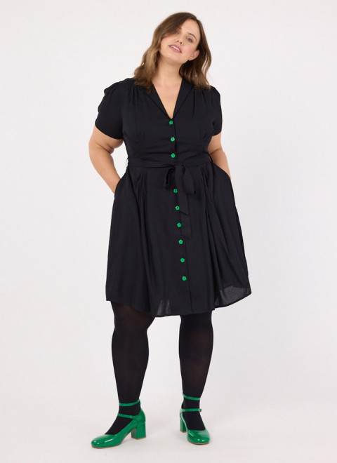 Barb Black Tie-Waist Tea Dress