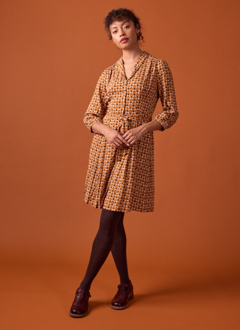 Barbara Bee Print Button-Through Dress - Model Front Size 10 
