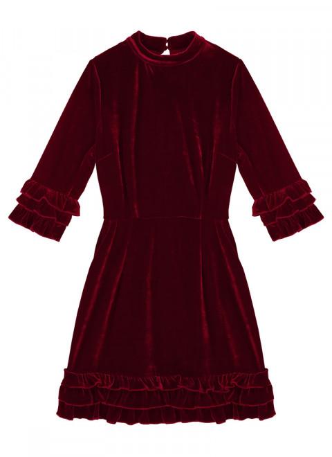 Bellisima Velvet Ruffle Mini Dress - Scarlet - Front