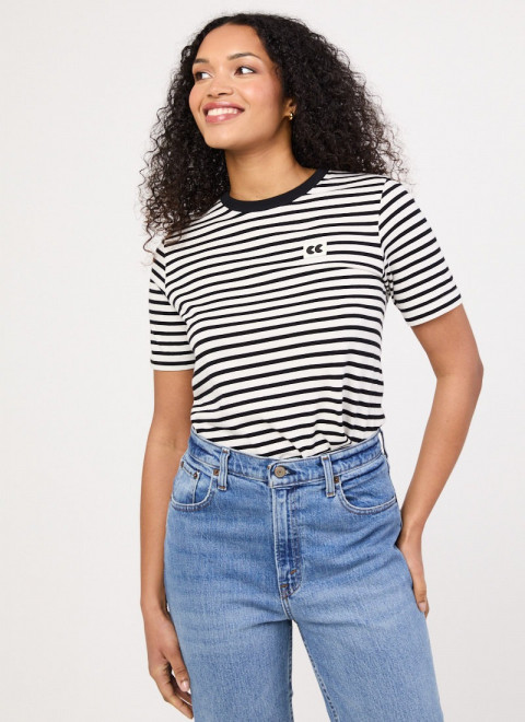 Community Clothing X Joanie - Belmondo Monochrome Breton Stripe Tee - Model Front Size 10