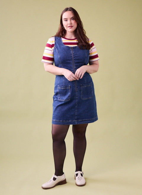 Mindy Mid Wash Denim Pinafore Dress