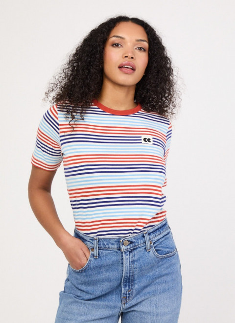 Community Clothing X Joanie - Belmondo Orange And Blue Stripe Tee