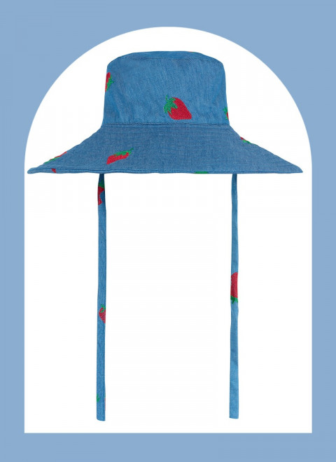 Billie Strawberry Embroidered Denim Sun Hat - Product Image