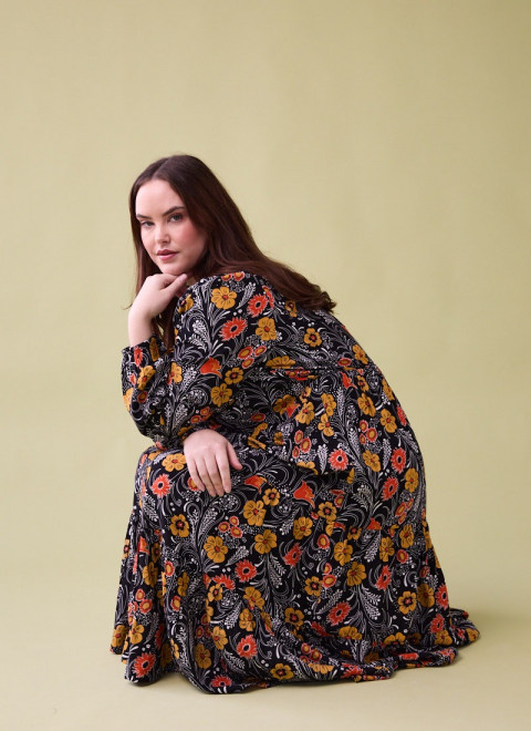 Cady Floral Print Long Sleeve Smock Dress - Model Front Size 16