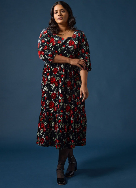 Candi Floral Print Velvet Midi Dress - Model Front Size 16