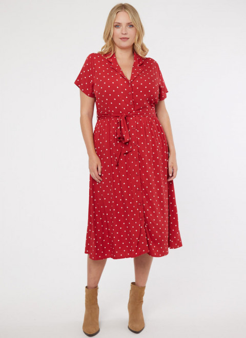 Carly Polka Dot Print Dress - Red 