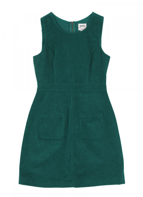 Daphne Corduroy Patch Pocket Pinafore - Green Product Front