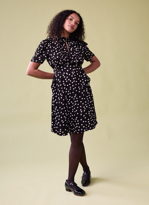 Delia Polka Dot Print Mini Tea Dress - Model Front Size 10