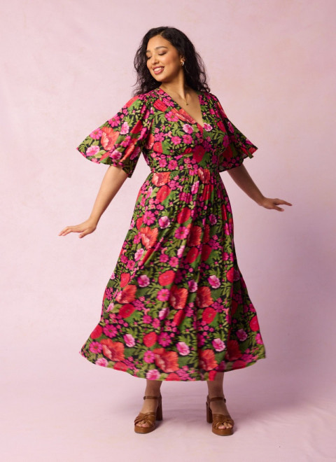 Desdemona Pink Floral Print Midi Dress - Model Front Size 16