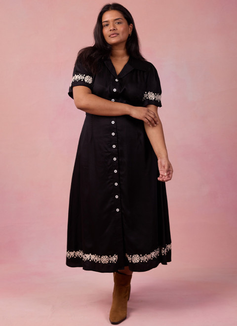Este Black Embroidered Shirt Dress - Model Front Full Length