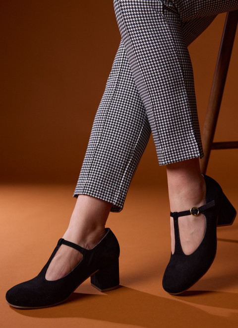 Lille Suede T-Bar Dolly Shoes - Black - Model Front