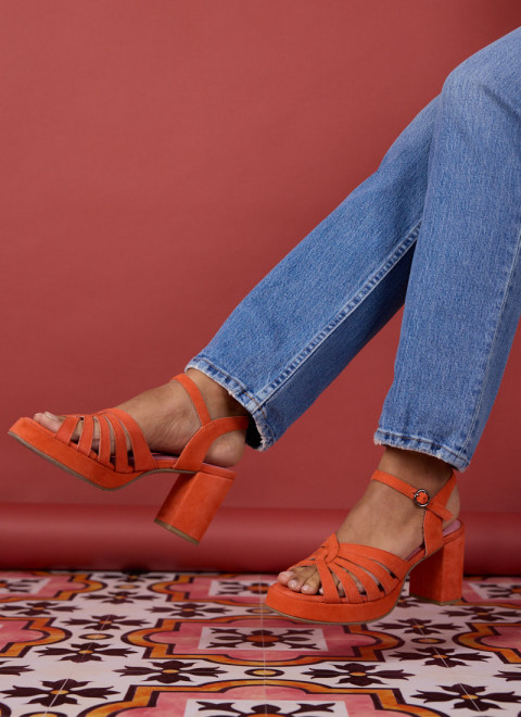 Montpellier Suede Platform Sandals - Orange - Blue Jeans - Shoe Front