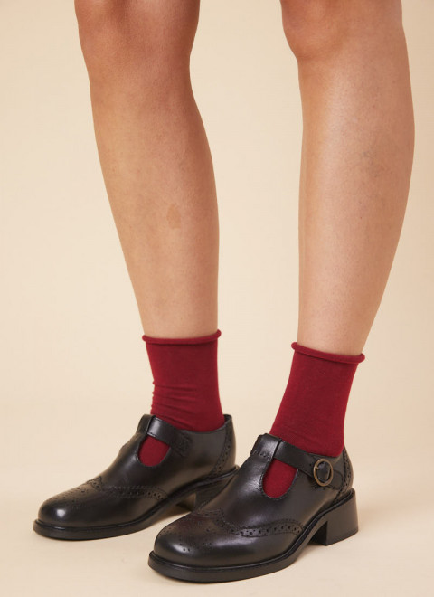 Grenoble Leather T-Bar Brogues - Black