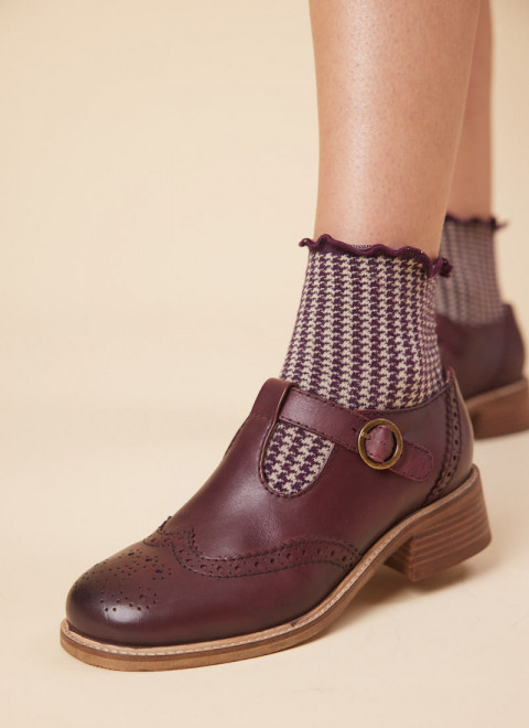 Grenoble Leather T-Bar Brogues - Oxblood - Model Side on