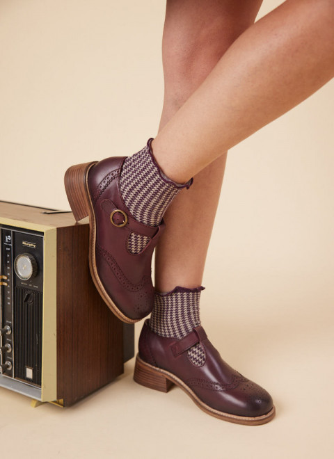 Grenoble Leather T-Bar Brogues - Oxblood