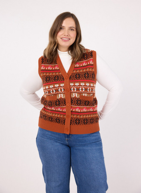 Hamish Fair Isle Sweater Vest - Rust