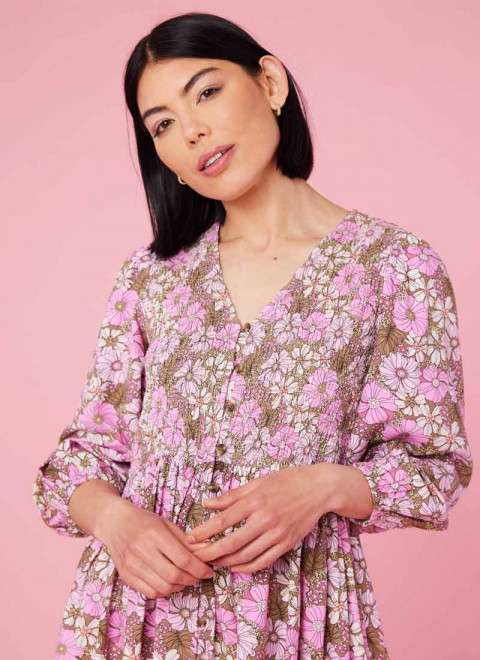 Henderson Pink Floral Print Smock Dress