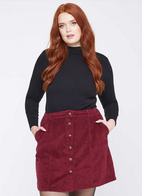 Janet Corduroy A-Line Skirt - Cabernet