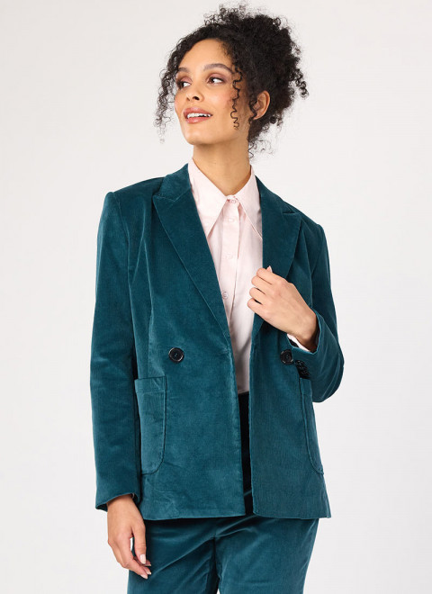 Jarvis Double Breasted Corduroy Blazer - Teal - Model Front Size 10