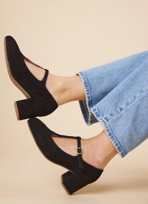 Lille Suede T-Bar Dolly Shoes - Black