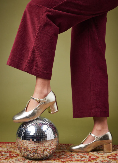 Lille Metallic Leather T-Bar Dolly Shoes - Gold