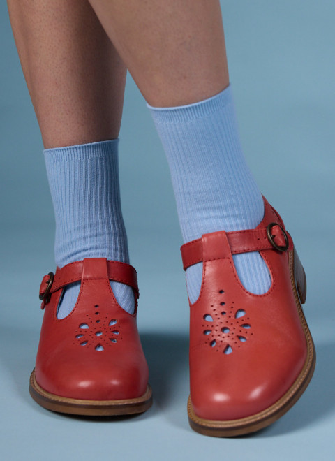 Lyon Leather T-Bar Shoes - Rust