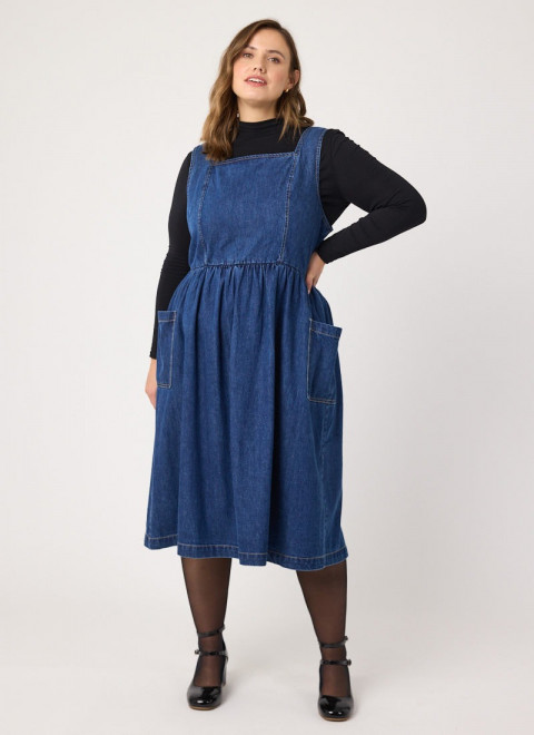 Mabel Denim Square Neck Pinafore Dress