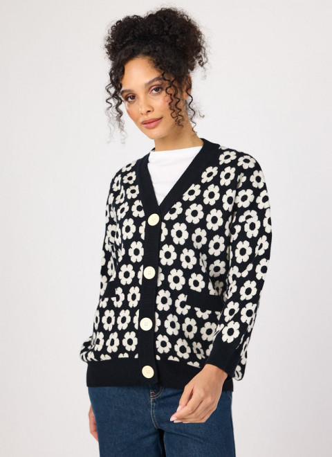 Maeve Monochrome Daisy Jacquard Cardigan