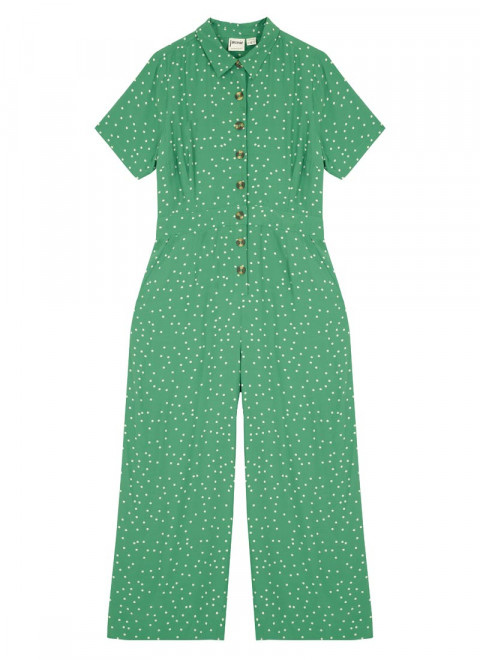 Max Spot Print Short Sleeve Boilersuit - Green - Product Front