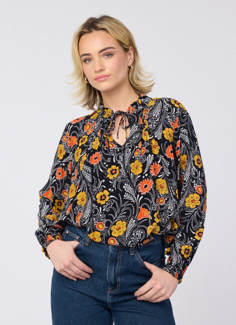 Millie Floral Print Tie Neck Blouse - Model Front Size 10
