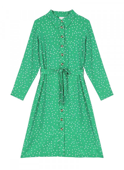Mina Spot Print Button-Down Midi Dress - Green - Product Front