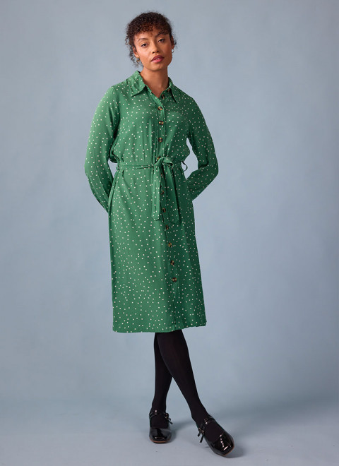Mina Spot Print Button-Down Midi Dress - Green