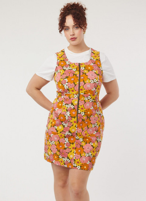 Mindy Vintage Floral Print Pinafore Dress