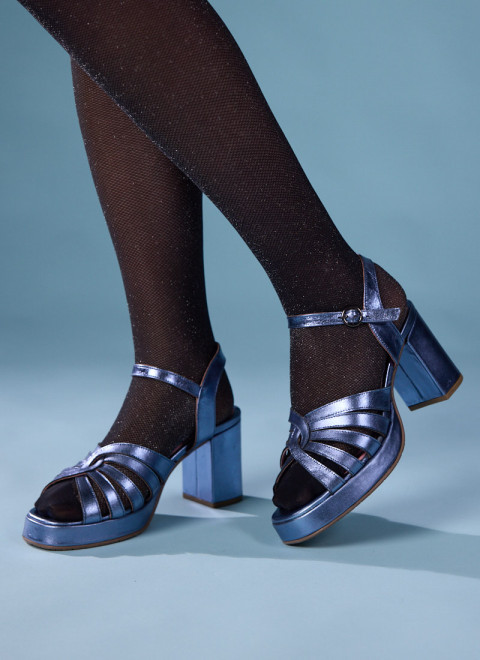 Montpellier Metallic Leather Platform Sandals - Blue