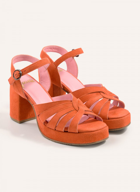 Montpellier Suede Platform Sandals - Orange - Product Front Side On
