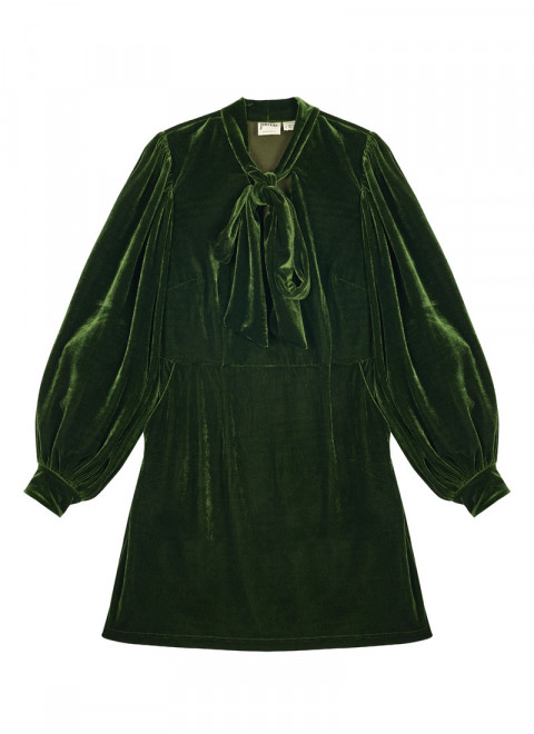 Nolly Green Velvet Pussy Bow Mini Dress - Product Front