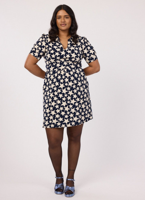 Olga Navy Star Print Jersey Tea Dress
