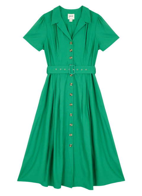 Phillipa Belted Midi Tea Dress - Green - Product Front