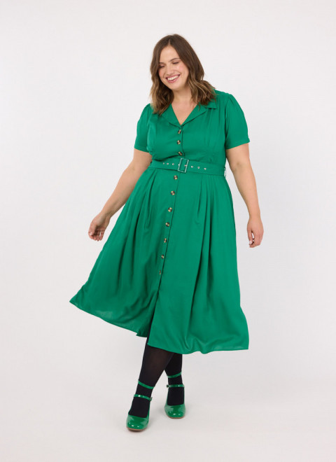 Phillipa Belted Midi Tea Dress - Green