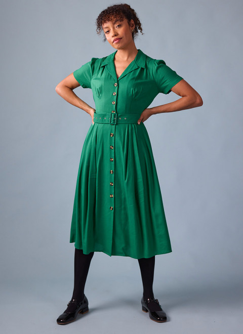 Phillipa Belted Midi Tea Dress - Green