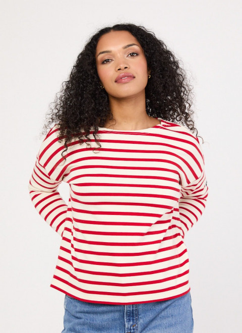 Community Clothing X Joanie - Seberg Red Breton Stripe Top - Model Front