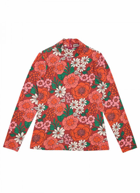 Selina Vintage Floral Print High Neck Jersey Top - Product Front