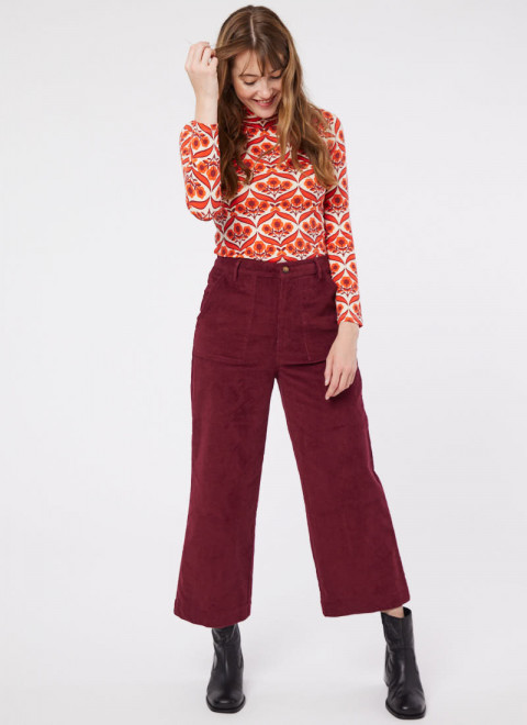 Lafayette Wide Leg Corduroy Trousers - Cabernet