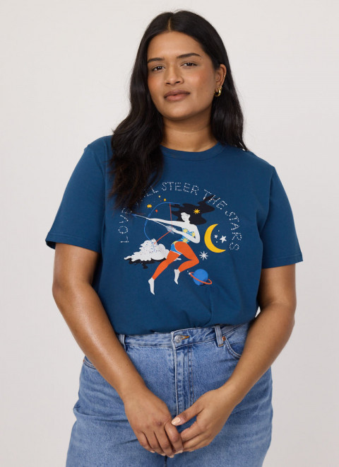 Soraya Love Will Steer The Stars Slogan Tee - Model Front