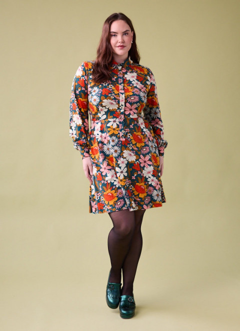 Spencer Retro Floral Print Jersey Shirt Dress - Model Front Size 16